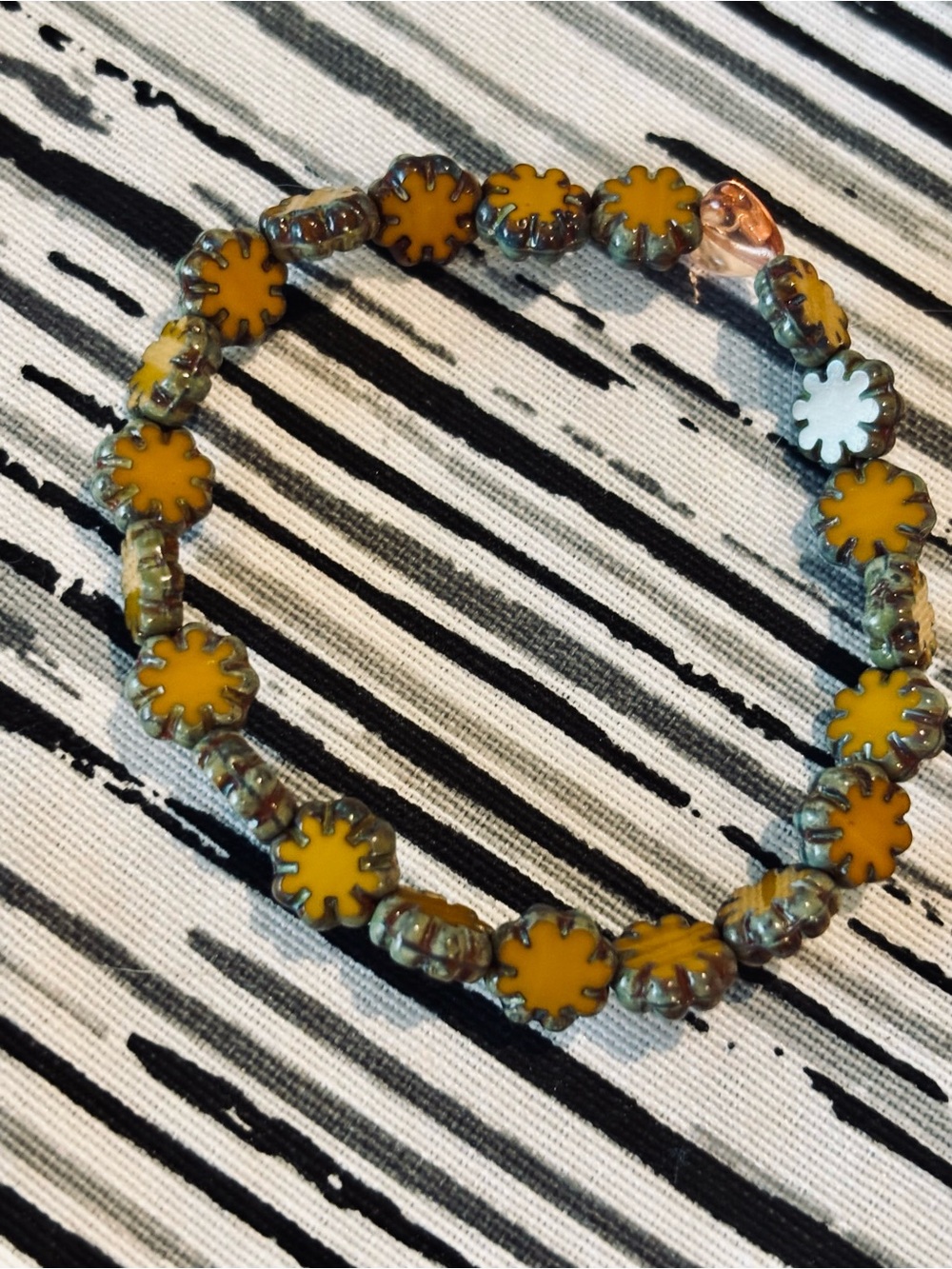 Sabika Yellow Flower Beaded stretch bracelet